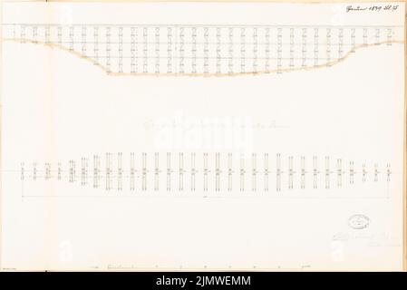 Architecte inconnu, viaduc en bois. Compétition mensuelle janvier 1879 (01,1879): Plan d'étage, section longitudinale 1: 250; barre d'échelle. Tuche aquarelle sur la boîte, 44,3 x 66,4 cm (y compris les bords de numérisation) N.N. : Hölzerner Viadukt. Monatskonkurrenz Januar 1879 Banque D'Images