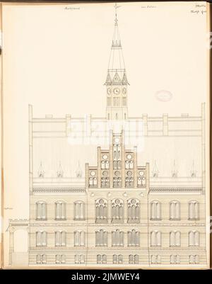 Architecte inconnu, hôtel de ville de Calau. Compétition mensuelle Mars 1879 (03,1879): Vue de dessus. Encre sur carton, 59 x 46,4 cm (y compris les bords de numérisation) N.N. : Rathaus, Calau. Monatskonkurrenz März 1879 Banque D'Images