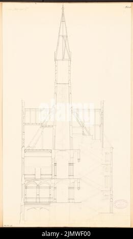 Architecte inconnu, hôtel de ville de Calau. Concours mensuel 1879 mars (03,1879) : section transversale. Encre et crayon sur carton, 59,5 x 34,5 cm (y compris les bords de numérisation) N. : Rathaus, Calau. Monatskonkurrenz März 1879 Banque D'Images