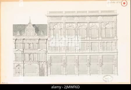 Architecte inconnu, immeuble résidentiel urbain. Compétition mensuelle juillet 1879 (07,1879) : vue du dessus. Tuche aquarelle sur la boîte, 28,8 x 45 cm (y compris les bords de numérisation) N.N. : Städtisches Wohnhaus. Monatskonkurrenz Juli 1879 Banque D'Images