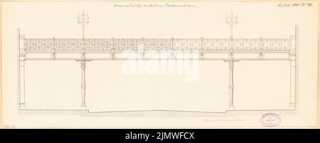 Architecte inconnu, forme architecturale des passages inférieurs du Stadtbahn de Berlin. Compétition mensuelle Mars 1880 (03,1880): RISS vue latérale du pont. Encre sur carton, 23,5 x 58,1 cm (y compris les bords de numérisation) N.N. : Architektonische Formgebung der Unterführungen der Berliner Stadtbahn. Monatskonkurrenz März 1880 Banque D'Images