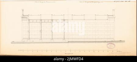 Architecte inconnu, forme architecturale des passages inférieurs du Stadtbahn de Berlin. Compétition mensuelle Mars 1880 (03,1880): Coupe transversale (2 niveaux) du pont 1:50; barre d'échelle. Encre sur carton, 23,9 x 57,8 cm (y compris les bords de numérisation) N.N. : Architektonische Formgebung der Unterführungen der Berliner Stadtbahn. Monatskonkurrenz März 1880 Banque D'Images