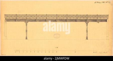 Architecte inconnu, forme architecturale des passages inférieurs du Stadtbahn de Berlin. Compétition mensuelle Mars 1880 (03,1880): RISS vue latérale du pont 1:50; barre d'échelle. Tuche aquarelle sur transparent, complétée par un crayon, 30 x 60,6 cm (y compris les bords du scan) N. : Architektonische Formgebung der Unterführungen der Berliner Stadtbahn. Monatskonkurrenz März 1880 Banque D'Images