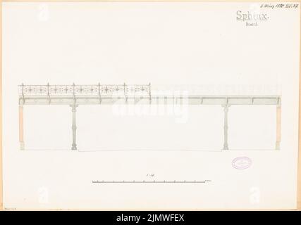 Architecte inconnu, forme architecturale des passages inférieurs du Stadtbahn de Berlin. Compétition mensuelle Mars 1880 (03,1880): RISS vue latérale du pont 1:50; barre d'échelle. Aquarelle crayon sur la boîte, 41,2 x 58,7 cm (y compris les bords de numérisation) N. : Architektonische Formgebung der Unterführungen der Berliner Stadtbahn. Monatskonkurrenz März 1880 Banque D'Images