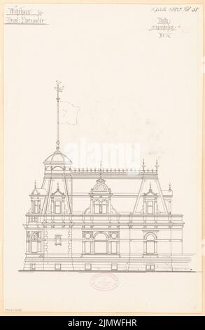 Architecte inconnu, immeuble résidentiel à Eberswalde. Compétition mensuelle en juillet 1880 (07,1880) : vue sur la rue Riß. Encre sur carton, 41,9 x 27,3 cm (y compris les bords de numérisation) N.N. : Wohnhaus, Eberswalde. Monatskonkurrenz Juli 1880 Banque D'Images