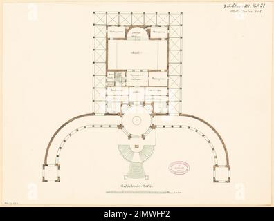 Architecte inconnu, salle du mémorial. Compétition mensuelle février 1881 (02,1881): Plan d'étage rez-de-chaussée 1: 200; barre d'échelle. Tuche aquarelle sur la boîte, 37,1 x 49 cm (y compris les bords de numérisation) N.N. : Gedächtnishalle. Monatskonkurrenz février 1881 Banque D'Images