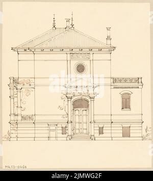 Architecte inconnu, immeuble résidentiel rural à Berlin-Lichterfelde. Compétition mensuelle avril 1881 (04,1881) : vue sur la rue Riß. Encre sur papier, 18 x 16,2 cm (y compris les bords de numérisation) N. : Ländliches Wohnhaus, Berlin-Lichterfelde. Monatskonkurrenz avril 1881 Banque D'Images