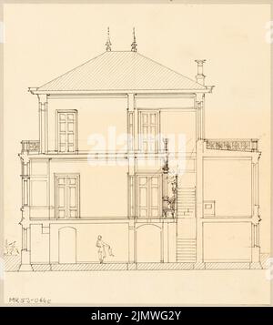 Architecte inconnu, immeuble résidentiel rural à Berlin-Lichterfelde. Concours mensuel 1881 avril (04,1881) : section transversale. Encre sur papier, 18 x 16 cm (y compris les bords de numérisation) N. : Ländliches Wohnhaus, Berlin-Lichterfelde. Monatskonkurrenz avril 1881 Banque D'Images