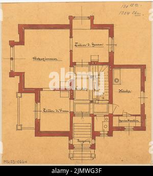 Architecte inconnu, immeuble résidentiel rural à Berlin-Lichterfelde. Compétition mensuelle 1881 avril (04,1881) : plan d'étage rez-de-chaussée. Tuche aquarelle sur transparent, 16,8 x 15,5 cm (y compris les bords du balayage) N. : Ländliches Wohnhaus, Berlin-Lichterfelde. Monatskonkurrenz avril 1881 Banque D'Images