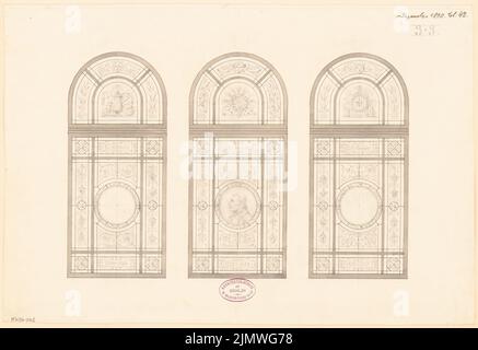 Architecte inconnu, fenêtre pour la maison de l'association d'architectes à Berlin. Concours mensuel décembre 1880 (concours 1st) (12,1880): 3 vues. Encre et crayon aquarelle sur la boîte, 33,8 x 49,3 cm (y compris les bords de numérisation) N. : Fenster für das Haus des Architekten-Vereins zu Berlin. Monatskonkurrenz Dezember 1880 (1. Wettbewerb) Banque D'Images