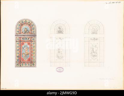 Architecte inconnu, fenêtre pour la maison de l'association d'architectes à Berlin. Concours mensuel décembre 1880 (concours 1st) (12,1880): 3 vues. Crayon aquarelle sur papier, 42,6 x 58,7 cm (y compris les bords de numérisation) N. : Fenster für das Haus des Architekten-Vereins zu Berlin. Monatskonkurrenz Dezember 1880 (1. Wettbewerb) Banque D'Images