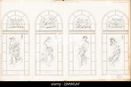 Architecte inconnu, fenêtre pour la maison de l'association d'architectes à Berlin. Concours mensuel janvier 1881 (concours 2nd) (01,1881): 4 vues. Encre et crayon sur carton, 57,3 x 92,2 cm (y compris les bords de numérisation) N. : Fenster für das Haus des Architekten-Vereins zu Berlin. Monatskonkurrenz Januar 1881 (2. Wettbewerb) Banque D'Images