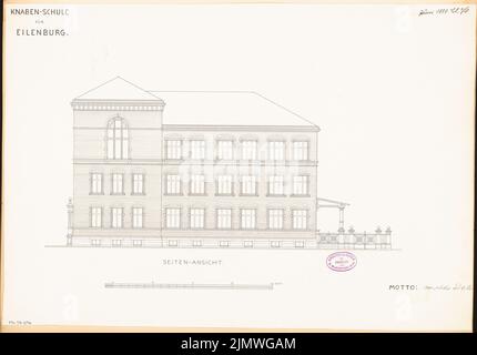 Architecte inconnu, école de garçons à Eilenburg. Compétition mensuelle juin 1881 (06,1881): RISS Road View Dorotheenstraße; barre d'échelle. Encre sur carton, 41,4 x 59,3 cm (y compris les bords de numérisation) N.N. : Knabenschule, Eilenburg. Monatskonkurrenz Juni 1881 Banque D'Images