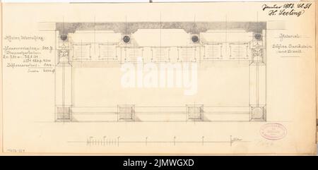 Seeling Heinrich (1852-1932), enterrement héréditaire Frenkel dans le cimetière juif de Berlin-Weißensee. Compétition mensuelle janvier 1883 (compétition 2nd) (01,1883): Plan d'étage; barre d'échelle. Aquarelle crayon sur la boîte, 22,1 x 45,1 cm (y compris les bords de balayage) Seeling Heinrich (1852-1932): Erbbegräbnis Frenkel auf dem jüdischen Friedhof, Berlin-Weißensee. Monatskonkurrenz Januar 1883 (2. Wettbewerb) Banque D'Images