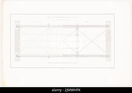 Oberbau deputation, prison de Halle/Saale (1836-1836): Construction des ponts entre le bâtiment principal et les bâtiments pénitentiaires: Vue Tauche, plan d'étage (de: Construction de l'État prussien, vol. 2, BL. 50). Couture sur papier, 35,5 x 53,6 cm (y compris les bords de numérisation) Oberbaudeputation : Gefängnis, Halle/Saale. (AUS: Bauausführungen des preußischen Staats, BD 2) Banque D'Images