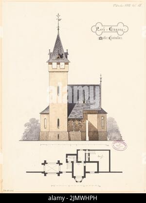 Architecte inconnu, entrée du parc. Compétition mensuelle octobre 1883 (10,1883): Plan d'étage rez-de-chaussée, vue latérale de la jupe; 2 bandes d'échelle. Tuche aquarelle sur papier, 48,5 x 36,7 cm (y compris les bords de numérisation) N.N. : Parkeingang. Monatskonkurrenz Oktober 1883 Banque D'Images