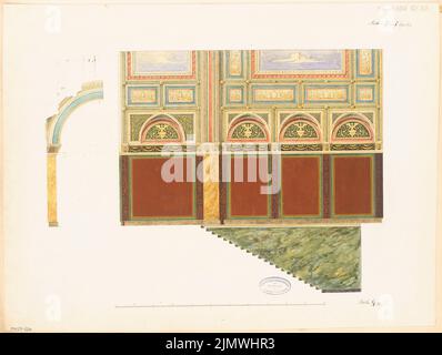 Architecte inconnu, escalier de la maison de club de l'association d'architectes à Berlin. Compétition mensuelle avril 1884 (04,1884): Tourner le mur du vestibule avec un escalier. Aquarelle sur papier, 43 x 57 cm (y compris les bords de numérisation) N.N. : Treppenhaus des Vereinshaus des Architekten-Vereins zu Berlin. Monatskonkurrenz avril 1884 Banque D'Images