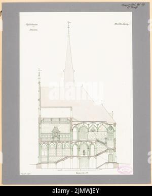 Stooff Otto (né en 1851), hôtel de ville de Nauen. Compétition mensuelle août 1885 (08,1885): Section transversale; barre d'échelle. Tuche aquarelle sur papier, 49,6 x 40,8 cm (y compris les bords de numérisation) Stooff Otto (geb. 1851): Rathaus, Nauen. Monatskonkurrenz août 1885 Banque D'Images