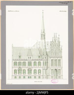 Stooff Otto (né en 1851), hôtel de ville de Nauen. Compétition mensuelle en août 1885 (08,1885) : vue latérale du RISS vers le sud. Encre sur papier, 49,6 x 40,7 cm (y compris les bords de numérisation) Stooff Otto (geb. 1851): Rathaus, Nauen. Monatskonkurrenz août 1885 Banque D'Images