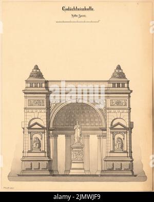 Architecte inconnu, salle commémorative pour une princesse. Compétition mensuelle du 1886 juin (06,1886) : vue avant du RISS ; barre d'échelle. Tuche aquarelle sur la boîte, 53,6 x 43,1 cm (y compris les bords de numérisation) N.N. : Gedächtnishalle für eine Fürstin. Monatskonkurrenz Juni 1886 Banque D'Images