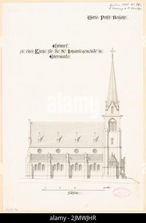 Hartung & Schultze, Eglise évangélique de Saint Johannes à Eberswalde. Compétition mensuelle en janvier 1886 (01,1886) : vue supérieure sud; barre d'échelle. Encre sur papier, 47,7 x 32,8 cm (y compris les bords de balayage) Hartung & Schultze : Evangelische Kirche St. Johannes, Eberswalde. Monatskonkurrenz Januar 1886 Banque D'Images