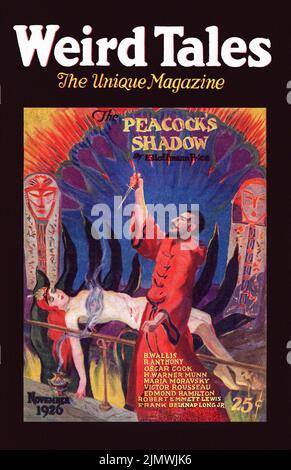 Couverture de Weird Tales, novembre 1926, Volume 8, Numéro 5. The Peacock's Shadow, par E. Hoffmann Price. Couverture par E. M. Stevenson Banque D'Images
