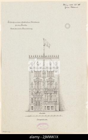 Krause Gustav (1847-1894), immeuble résidentiel urbain à Berlin. Compétition mensuelle Mars 1888 (03,1888): RISS vue avant 1 100; barre d'échelle. Tusche aquarelle sur papier, 44,7 x 29,4 cm (y compris les bords de numérisation) Krause Gustav (1847-1894): Städtisches Wohnhaus, Berlin. Monatskonkurrenz März 1888 Banque D'Images