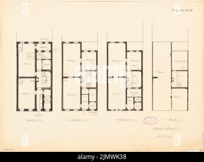 Architecte inconnu, immeuble résidentiel urbain à Berlin. Compétition mensuelle Mars 1888 (03,1888): Grundliss Keller, 1st et 2nd étages, grenier; barre d'échelle. Encre et crayon sur papier, 42,3 x 56,8 cm (y compris les bords de numérisation) N. : Städtisches Wohnhaus, Berlin. Monatskonkurrenz März 1888 Banque D'Images