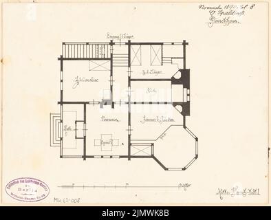 Spalding Otto (1863-1945), Pirschhaus. Compétition mensuelle du 1890 novembre (11,1890) : plan d'étage au rez-de-chaussée; barre d'échelle. Encre sur carton, 19,4 x 25,5 cm (y compris les bords de balayage) Spalding Otto (1863-1945): Pirschhaus. Monatskonkurrenz novembre 1890 Banque D'Images