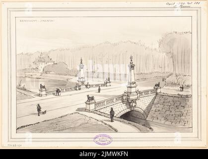 Pfann Paul (1860-1919), pont Hubertus dans la colonie de villas Berlin-Grunewald. Concours mensuel avril 1890 (04,1890): Perspective View. Tuche aquarelle sur la boîte, 32,7 x 45,6 cm (y compris les bords de balayage) Pfann Paul (1860-1919): Hubertus-Brücke in der Villenkolonie Berlin-Grunewald. Monatskonkurrenz avril 1890 Banque D'Images