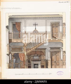 Architecte inconnu, escalier. Compétition mensuelle décembre 1891 (12,1891): Mur intérieur supérieur du couloir; barre d'échelle. Tuche aquarelle sur la boîte, 47 x 41,6 cm (y compris les bords de numérisation) N.N. : Treppenhaus. Monatskonkurrenz Dezember 1891 Banque D'Images