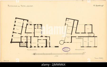 Spalding Otto (1863-1945), Rathaus Bonn-Poppelsdorf. Compétition mensuelle juillet 1894 (07,1894): Grundliss Keller, grenier 1: 150; barre d'échelle. Encre sur carton, 30 x 51,2 cm (y compris les bords de balayage) Spalding Otto (1863-1945): Rathaus, Bonn-Poppelsdorf. Monatskonkurrenz Juli 1894 Banque D'Images