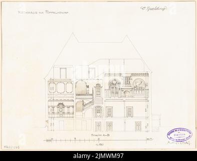 Spalding Otto (1863-1945), Rathaus Bonn-Poppelsdorf. Compétition mensuelle juillet 1894 (07,1894): Section longitudinale 1: 150; barre d'échelle. Encre sur carton, 23,7 x 31,1 cm (y compris les bords de balayage) Spalding Otto (1863-1945): Rathaus, Bonn-Poppelsdorf. Monatskonkurrenz Juli 1894 Banque D'Images