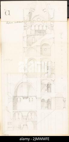 Architecte inconnu, tour d'observation avec un hall commémoratif. Compétition mensuelle novembre 1897 (11,1897): Section croisée 1:50; barre d'échelle. Crayon sur carton, 66,8 x 34,1 cm (y compris les bords de numérisation) N. : Aussichtsturm mit Gedenkhalle. Monatskonkurrenz novembre 1897 Banque D'Images