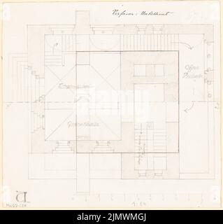 Architecte inconnu, tour d'observation avec un hall commémoratif. Compétition mensuelle novembre 1897 (11,1897): Plan d'étage sur deux niveaux 1:50; barre d'échelle. Crayon sur carton, complété par un crayon de couleur, 32,6 x 34,7 cm (y compris les bords de numérisation) N. : Aussichtsturm mit Gedenkhalle. Monatskonkurrenz novembre 1897 Banque D'Images