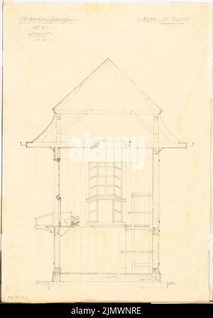 Architecte inconnu, maison de vente de fruits. Concours mensuel Mai 1914 (05,1914): Section croisée 1:10. Crayon sur transparent, 56,9 x 39,9 cm (y compris les bords de numérisation) N. : Obstverkaufshäuschen. Monatskonkurrenz Mai 1914 Banque D'Images