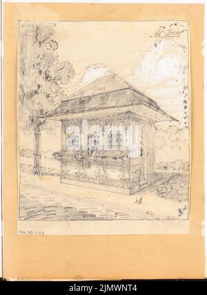 Architecte inconnu, maison de vente de fruits. Concours mensuel Mai 1914 (05,1914): Perspective View. Crayon en hauteur sur transparent, 33,5 x 24,7 cm (y compris les bords de numérisation) N. : Obstverkaufshäuschen. Monatskonkurrenz Mai 1914 Banque D'Images