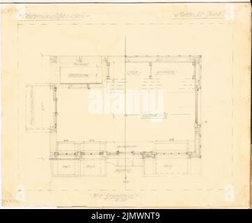 Architecte inconnu, maison de vente de fruits. Compétition mensuelle Mai 1914 (05,1914): Plan d'étage 1:10. Crayon sur transparent, complété par un crayon de couleur, 40,9 x 49,3 cm (y compris les bords de numérisation) N. : Obstverkaufshäuschen. Monatskonkurrenz Mai 1914 Banque D'Images