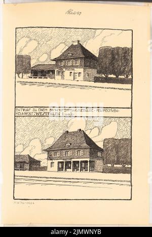 Virck Friedrich Wilhelm (1883-1926), bâtiment de réception ferroviaire. Concours mensuel octobre 1916 (01,1913): 2 points de vue. Tuche aquarelle sur la boîte, 58,3 x 39,1 cm (y compris les bords de balayage) Virck Friedrich Wilhelm (1883-1926): Eisenbahnempfangsgebäude. Monatskonkurrenz Oktober 1916 Banque D'Images