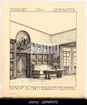 Virck Friedrich Wilhelm (1883-1926), chambre du maire. Compétition mensuelle novembre 1915 (11,1915) : vue perspective (groupe de sièges). Encre sur carton, 40,6 x 35,5 cm (y compris les bords de numérisation) Virck Friedrich Wilhelm (1883-1926): Bürgermeisterzimmer. Monatskonkurrenz novembre 1915 Banque D'Images