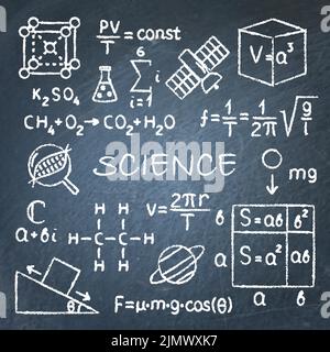 Affiche de tableau de surveillance scientifique avec formules et équations. Symboles scientifiques. Illustration vectorielle. Illustration de Vecteur