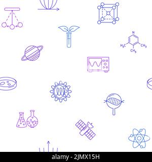 Motif science sans coutures dans un style de ligne. Contexte avec des éléments scientifiques. Illustration vectorielle. Illustration de Vecteur