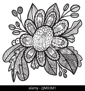 Zen Doodle anti-stress coloriage page fleurs. Page de coloriage pour adultes et enfants. Illustration vectorielle dessinée à la main du bouquet. Zen enchevêtrement floral Illustration de Vecteur