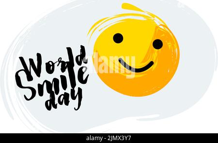 Illustration d'œufs brouillés avec texte World Smile Day sur fond blanc Illustration de Vecteur