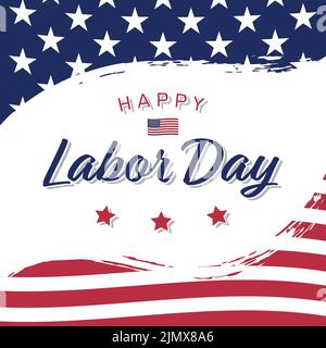 Arrière-plan de la fête du travail avec texture de trait de pinceau États-Unis drapeau national couleurs et texte de lettrage à la main Vector Illustration Design Illustration de Vecteur