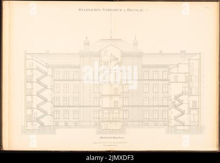 Architecte inconnu, König-Wilhelm-Gymnasium à Wroclaw (env 1886): Couper. Lithographie aquarelle sur papier, 70 x 100,8 cm (y compris les bords de numérisation) N.N. : König-Wilhelm-Gymnasium, Breslau Banque D'Images