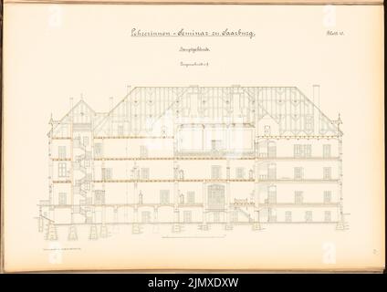 Architecte inconnu, séminaire d'enseignants, Saarburg (env 1889/1890) : contenu du plan N.N. détecté. Lithographie colorée et colorée sur papier, 49,1 x 69,4 cm (y compris les bords de numérisation) N.N. : Lehrerinnenseminar, Saarburg Banque D'Images