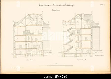 Architecte inconnu, séminaire d'enseignants, Saarburg (env 1889/1890) : contenu du plan N.N. détecté. Lithographie colorée sur papier, 46,3 x 69,6 cm (y compris les bords de numérisation) N.N. : Lehrerinnenseminar, Saarburg Banque D'Images