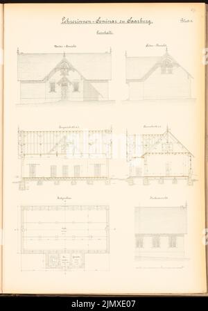 Architecte inconnu, séminaire d'enseignants, Saarburg (env 1889/1890) : contenu du plan N.N. détecté. Lithographie colorée et colorée sur papier, 69,9 x 49 cm (y compris les bords de numérisation) N.N. : Lehrerinnenseminar, Saarburg Banque D'Images