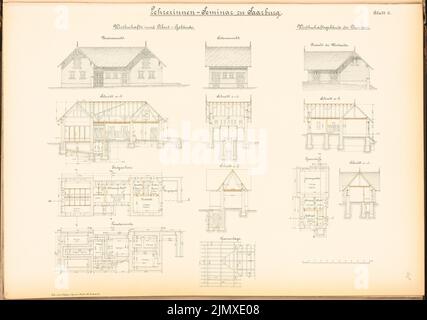 Architecte inconnu, séminaire d'enseignants, Saarburg (env 1889/1890) : contenu du plan N.N. détecté. Lithographie colorée et colorée sur papier, 48,7 x 69,4 cm (y compris les bords de numérisation) N.N. : Lehrerinnenseminar, Saarburg Banque D'Images